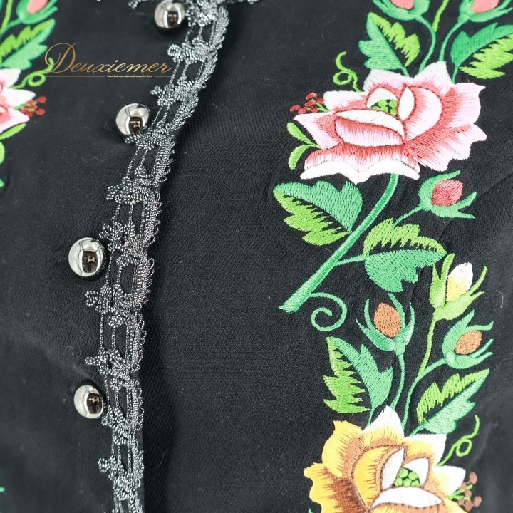 フォークダンス 衣装 ベスト ブラック系 ナロッドニー 花柄 刺繍