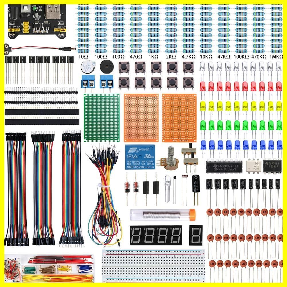 電子工作キット 初心者向け スターターキット 電子部品 基本部品56種類 KeeYees エレクトロニクス入門キット Electronics Fun Kit チュートリアルあり