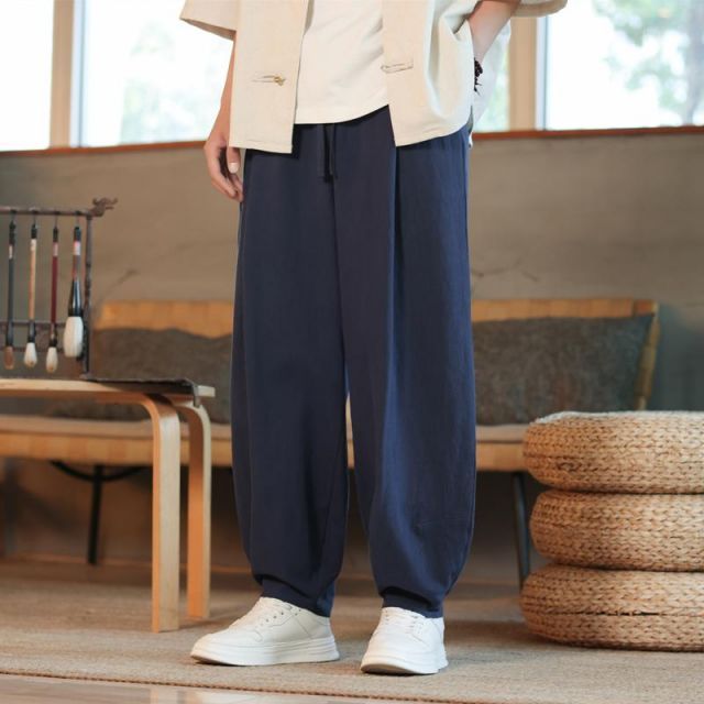 種類62：2XL/M：カーキグレー  メンズ ファッション 服 男性用 オシャレ シンプル 大人 かっこいい 大きいサイズ ストリート 紳士服 夏 リネン カジュアル パンツ ワイド レッグ 綿 太極拳 漢服