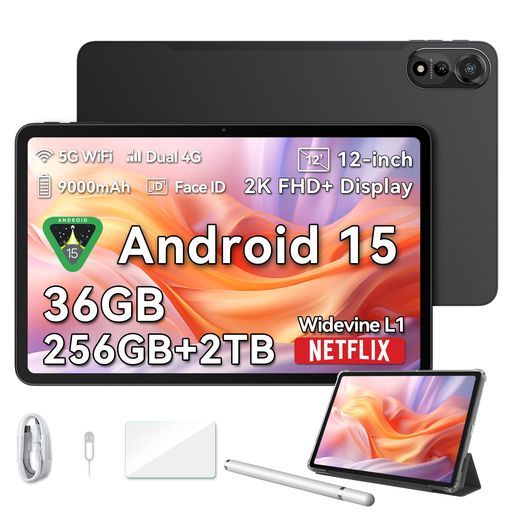 Android15タブレット12インチ2K BlackviewMEGA2アンドロイド15タブレット2K画面 2000*1200解像度 36GB 256GB 2TB拡張 9000mAh PD18W 8コアCPUT615