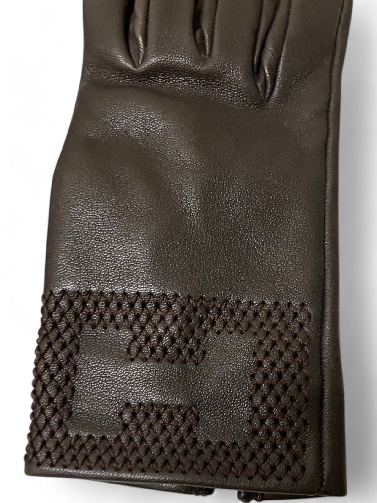 HERMES (エルメス) Hロゴ レザーグローブ レディース ダークブラウン 6