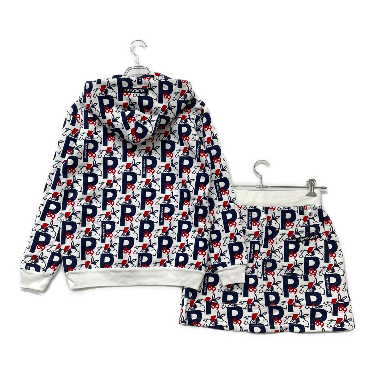 レディース パーリーゲイツ PEARLY GATES セットアップ 0 S 白×紺 スヌーピー ダブルジップパーカー×スカート 裏起毛