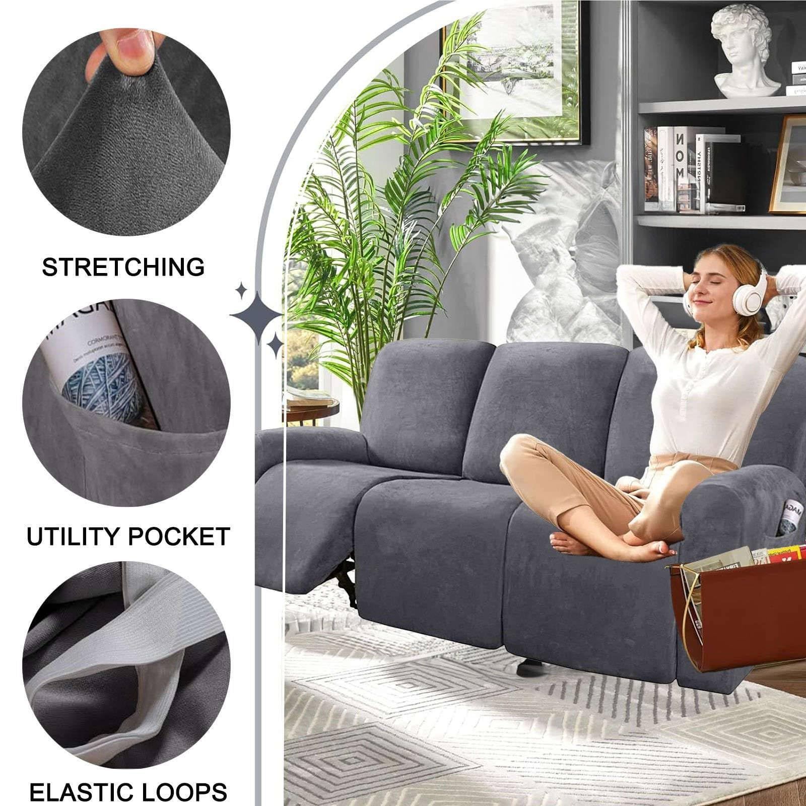 数量 リクライニングチェア 電動 ソファーカバー サイドポケッ 付 滑り止め 8-分割タイプ ソファーカバー 3人掛け に適用する リクライニングソファーカバー 子 ベルベット ペット-グレーA-3人掛け ストレッチ NEXPOTALLINN_EU