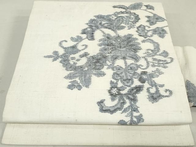 平和屋着物○九寸名古屋帯 手描き 辻が花 更紗花文 鬼しぼ縮緬