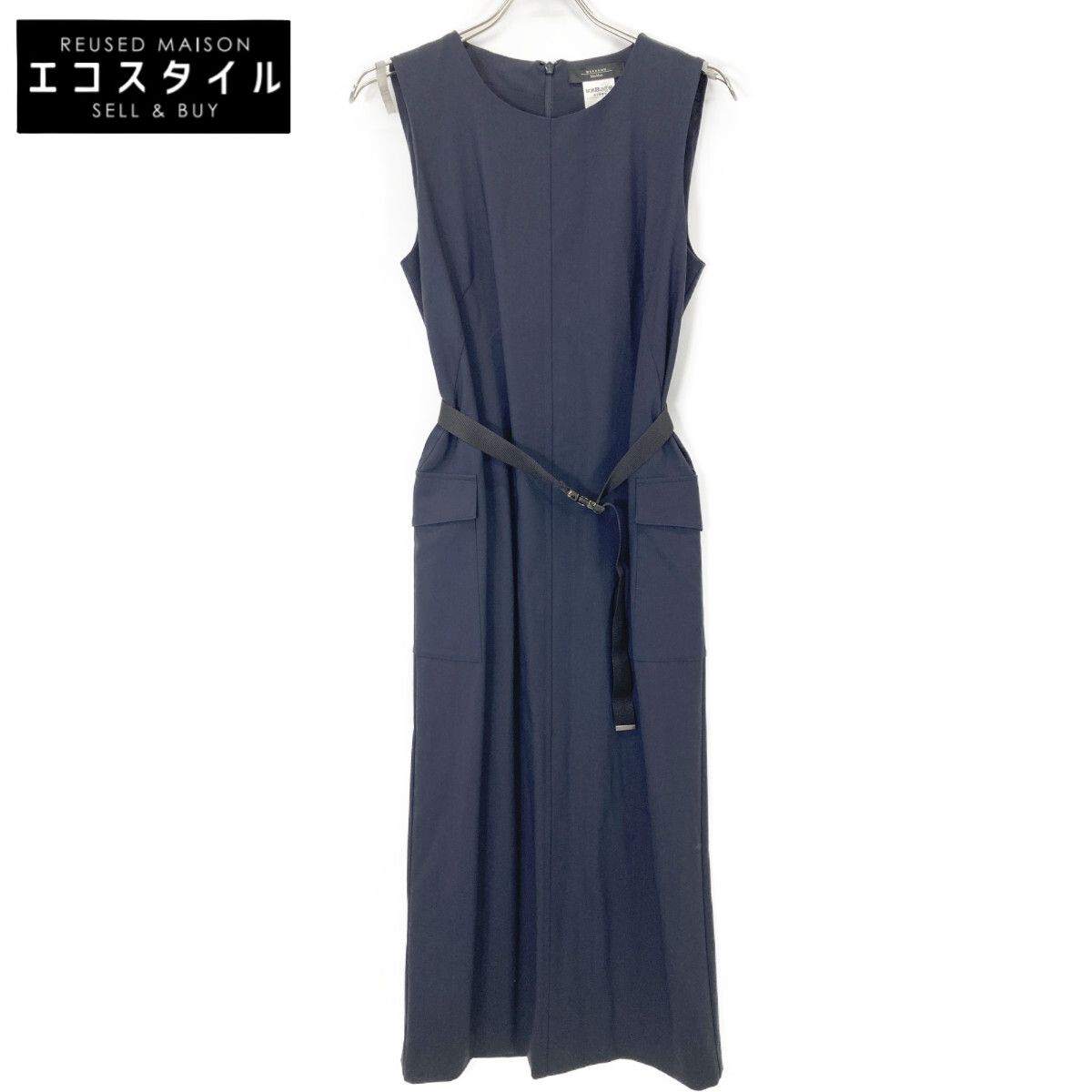 Max MaraWEEKEND マックスマーラウィークエンド ﾈｲﾋﾞｰ 522601096 ﾍﾞﾙﾄ付き ﾉｰｽﾘｰﾌﾞ ﾜﾝﾋﾟｰｽ 40