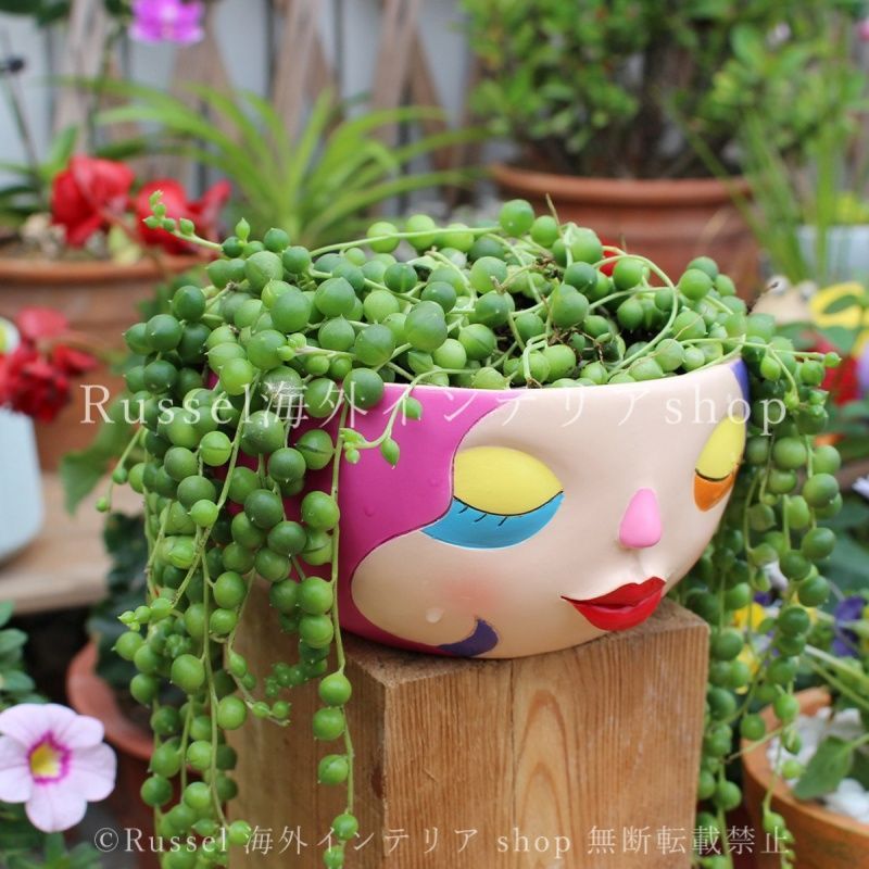  man商品です♪ 植木鉢 プランター カラフル 人の顔 フェイス ユニーク 面白い 樹脂