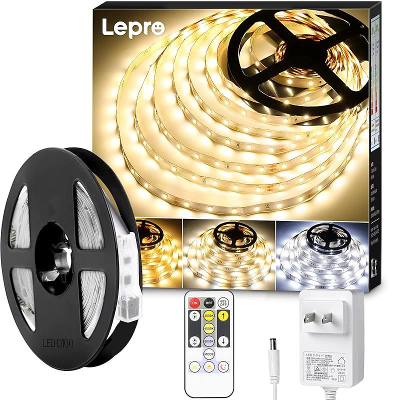 Lepro テープライト led 5m 12V 電球色・昼白色・昼光色 明るさ調整 間接照明 リモコン付き 調光調色 イルミネーションライト 3ピン 2835SMD カット可能 取付簡単 非防水 店舗 室内 ホーム装飾用 DIY