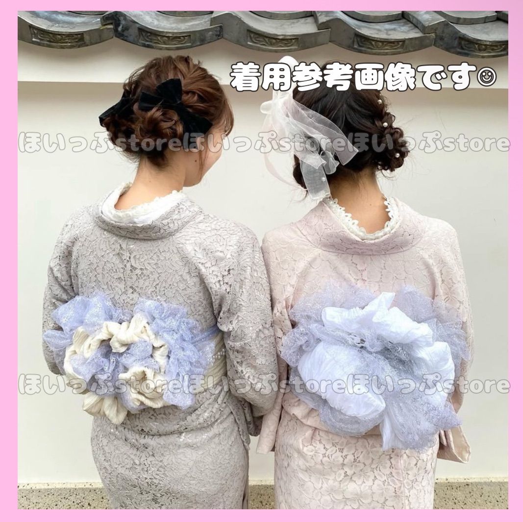 正絹帯揚げ　レース重ね衿　フリル半衿　ベルベットリボン　お飾り3点　レース帯揚げ 正絹帯揚げ レース重ね衿 フリル半衿 ベルベットリボン お飾り3
