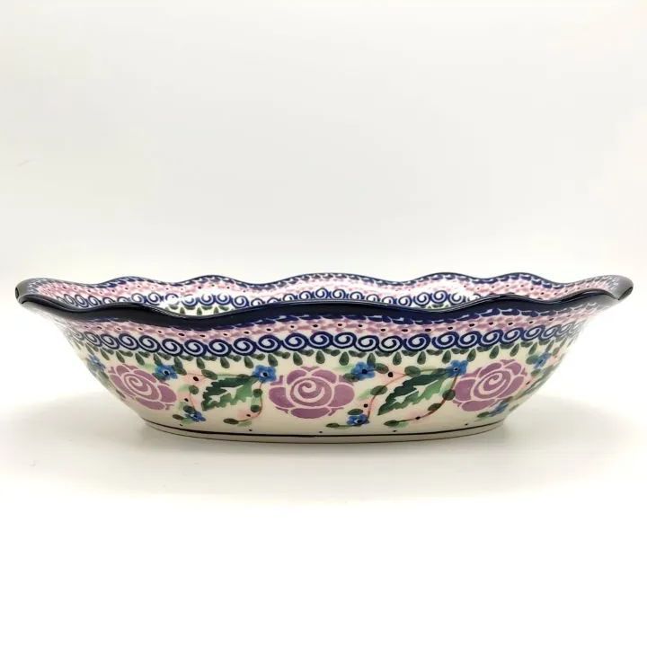 バスケット 楕円型のウェーブボウル 紫のバラ ポーランド食器  