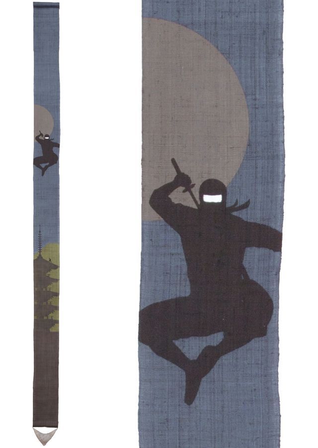 【洛柿庵】忍者　NINJA　細タペストリー 170cm | 和風インテリア壁掛け 高級感 贈り物 外国人向け日本土産 玄関 リビング飾り 伝統工芸品 和室 書斎 オフィス装飾 縁起物 京都 手作り 職人技 四