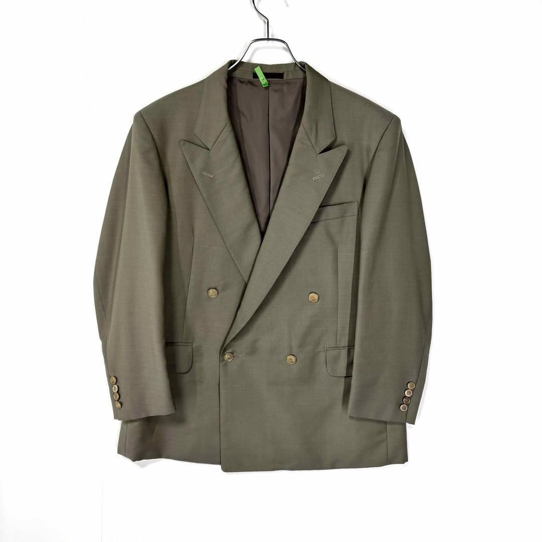 バーバリー 90s スーツセット 金ボタン カシミヤ混 ダブル シャドーホース VINTAGE Burberrys カシミヤ混 金ボタン ダブルスーツ 紺ブレ