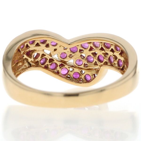 K18YG イエローゴールド リング ルビー 0.86ct 2連 ウェーブ