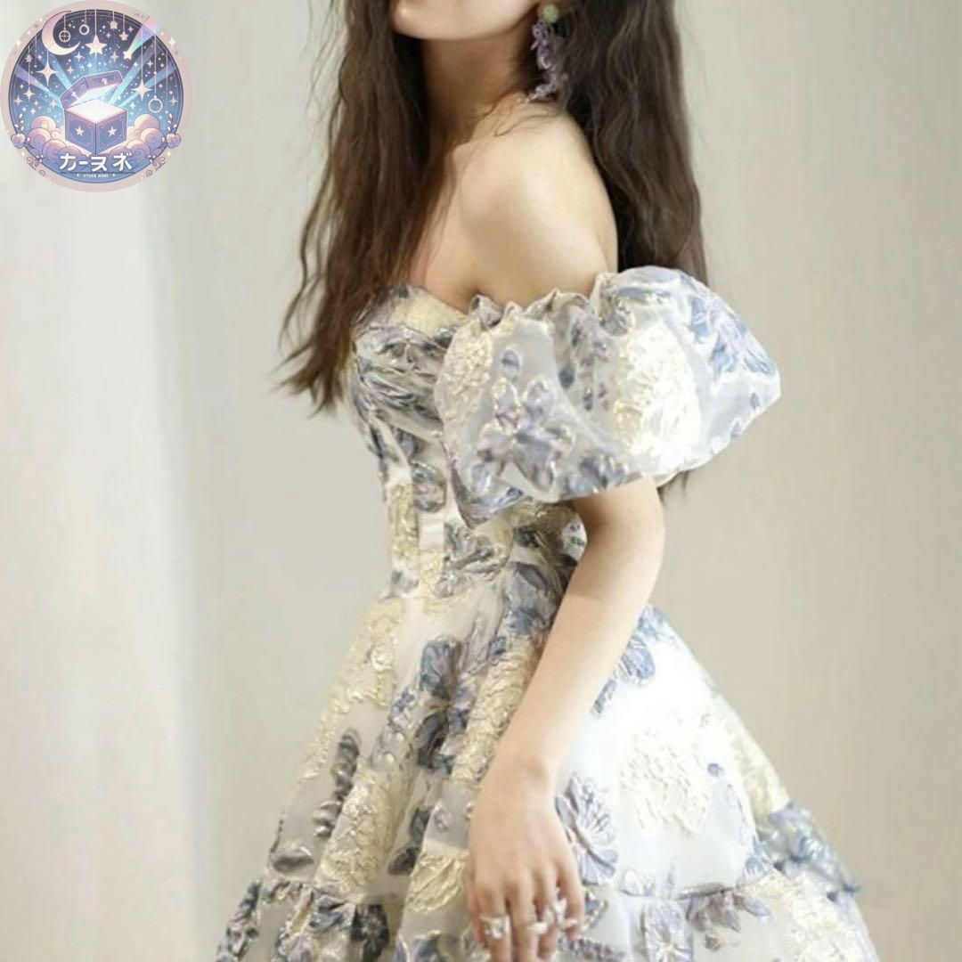 花柄がオシャレで可愛い 付け袖付き ベア イブニングドレス