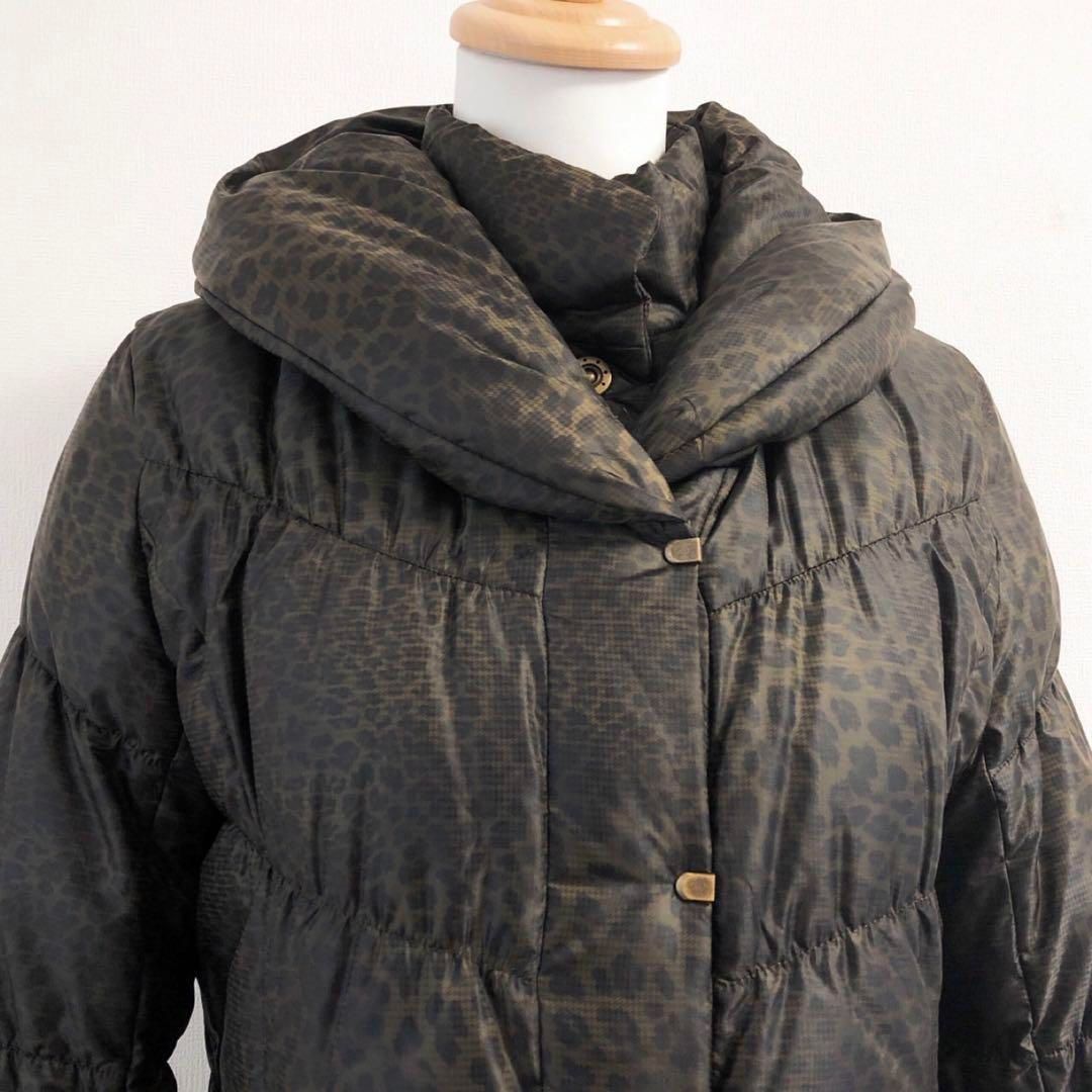 極美品 Leilian レリアン ダウンコート ロング カーキ ヒョウ柄 豹柄