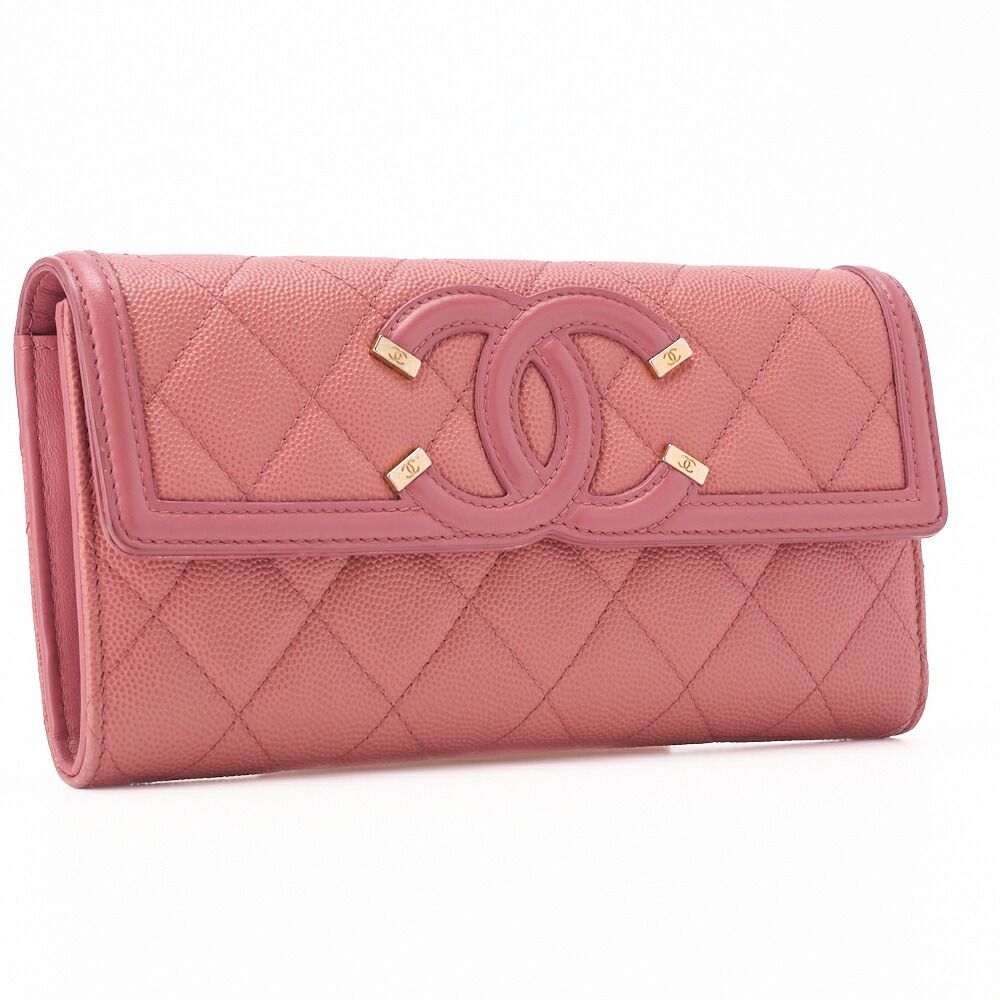 CHANEL シャネル マトラッセ CCフィリグリー 二つ折り長財布 キャビア 