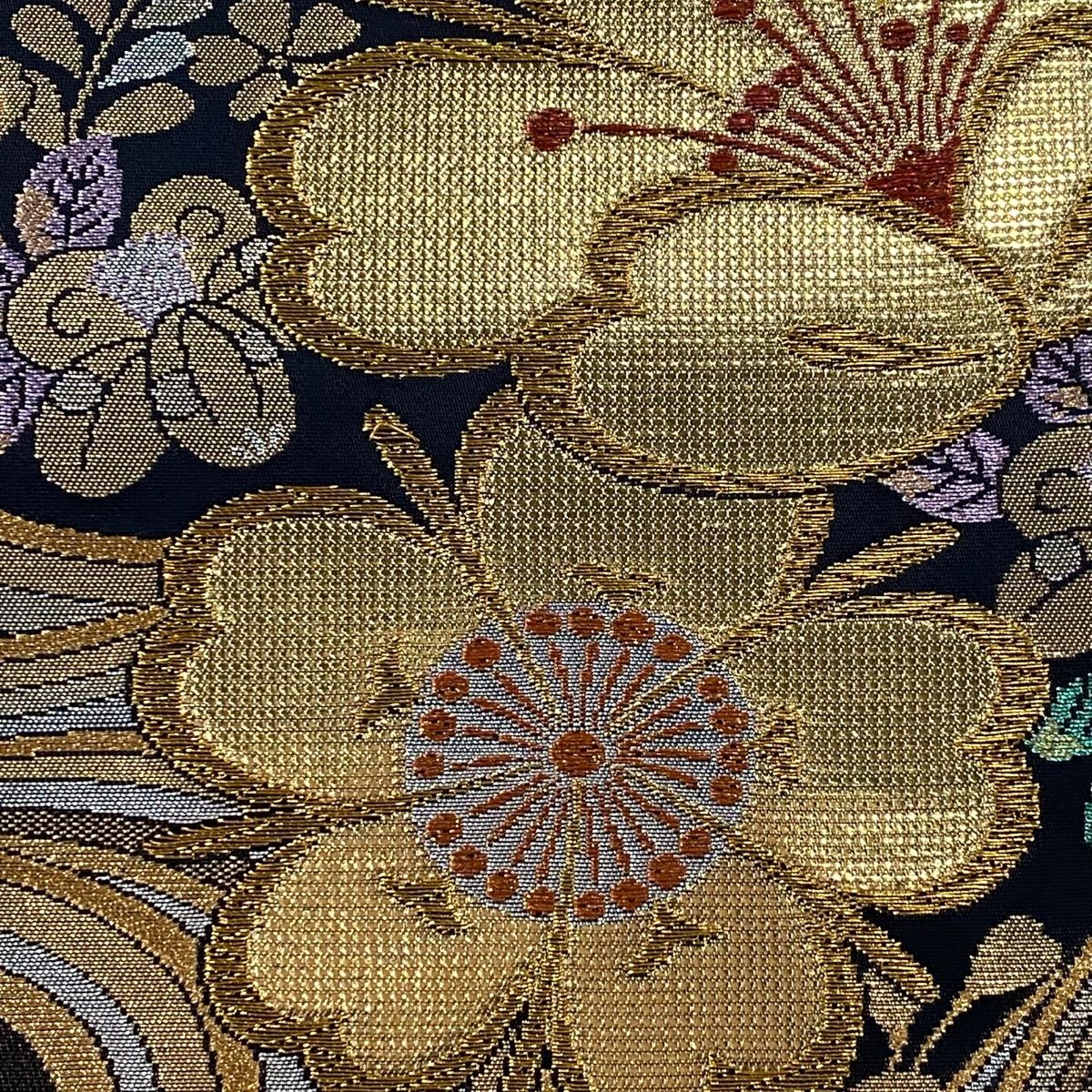 袋帯 秀品 桜 波 金糸 箔 黒 六通 正絹 【中古】 - メルカリ
