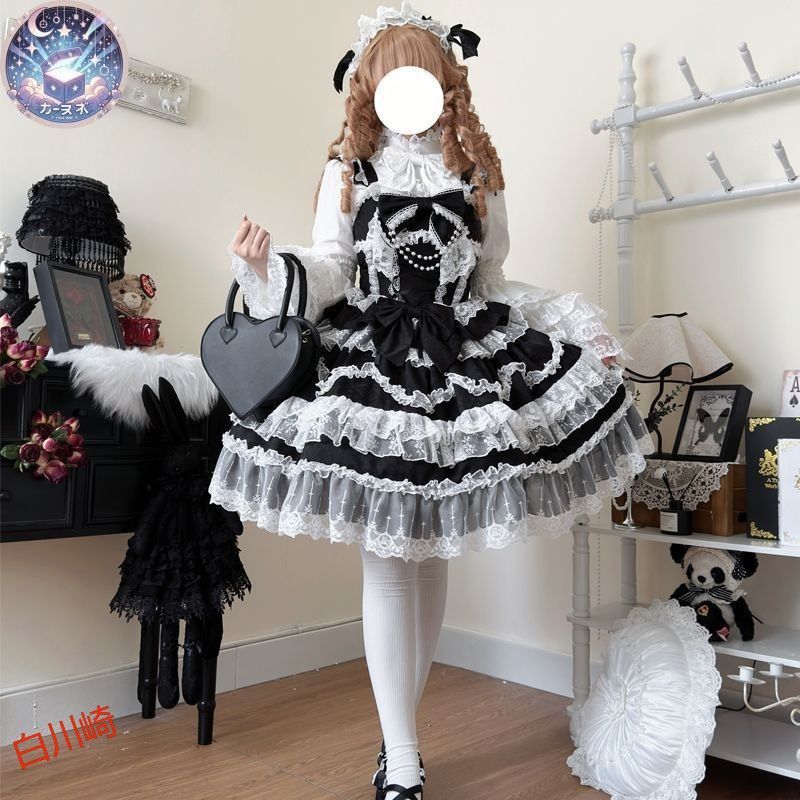 星 恋とときめき オリジナルデザイン ブラック lolita 豪華 ロリータ jsk 洋装 花嫁スタイル ジャンパースカート5色展開 ピンク ブラック ブルー アイボリー レッド