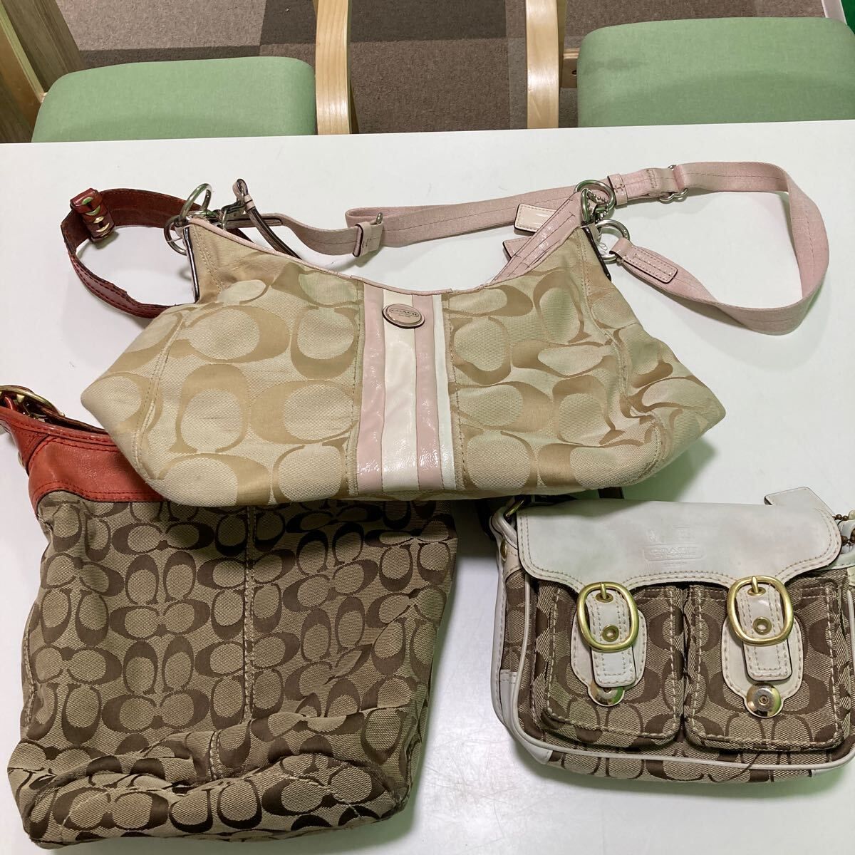 12854 ジャンク品 COACH ショルダーバッグ ポーチ シグネチャー 3点 