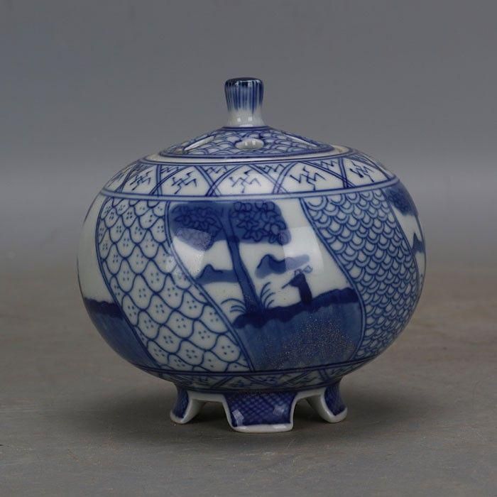 手磁器青花五良大甫香炉 香薫炉 香道具 現代工芸品 美術品 置物 手磁器青花五良大甫香炉 香薫炉 香道具 現代工芸品 美術品 置物
