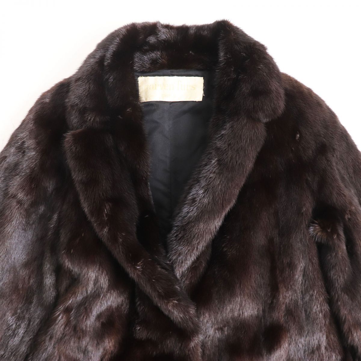 carven furs 毛皮コート リアルミンク 刺繍 高級感 セミロング 茶色 ...