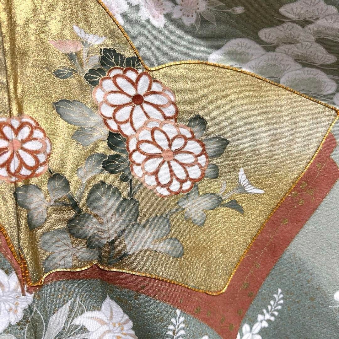 色留袖 金駒刺繍 金彩 冊子紋 菊 梅花 牡丹 桔梗 鶴 着物 084a d