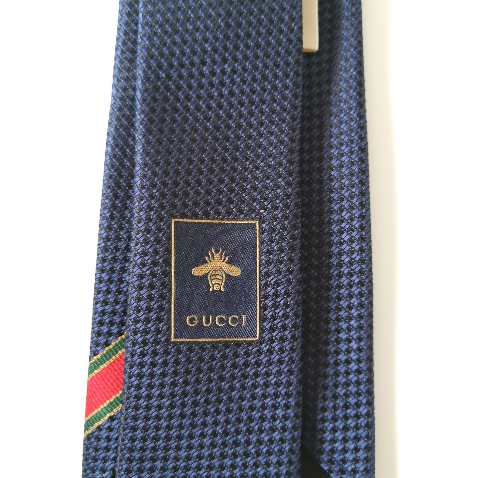極美品 グッチ GUCCI ネクタイ シェリーライン ネイビー 【59
