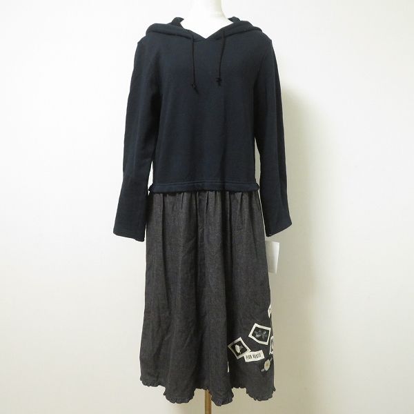 anc ピンクハウス PINKHOUSE ワンピース トレーナー デニム 紺 グレー フード付き ロゴ ドッキング レディース 958264