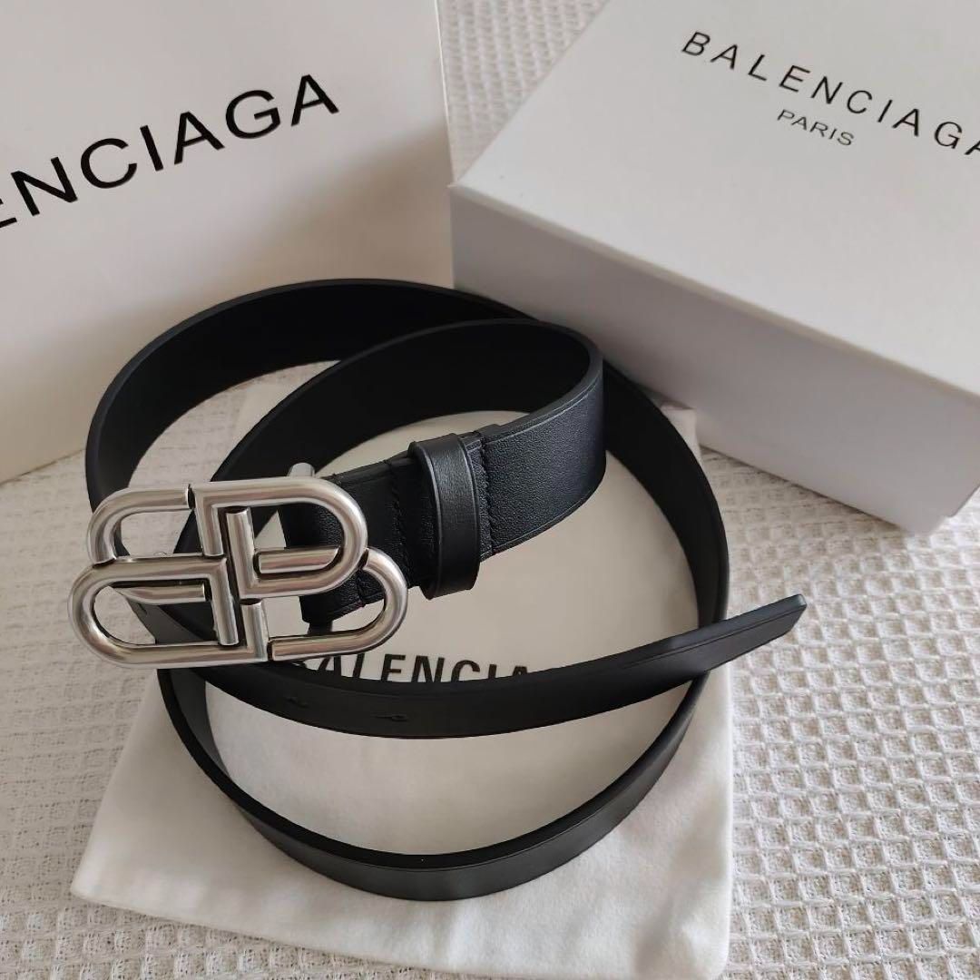 BALENCIAGA レザーベルト BBバックル シルバー BALENCIAGA ブラック