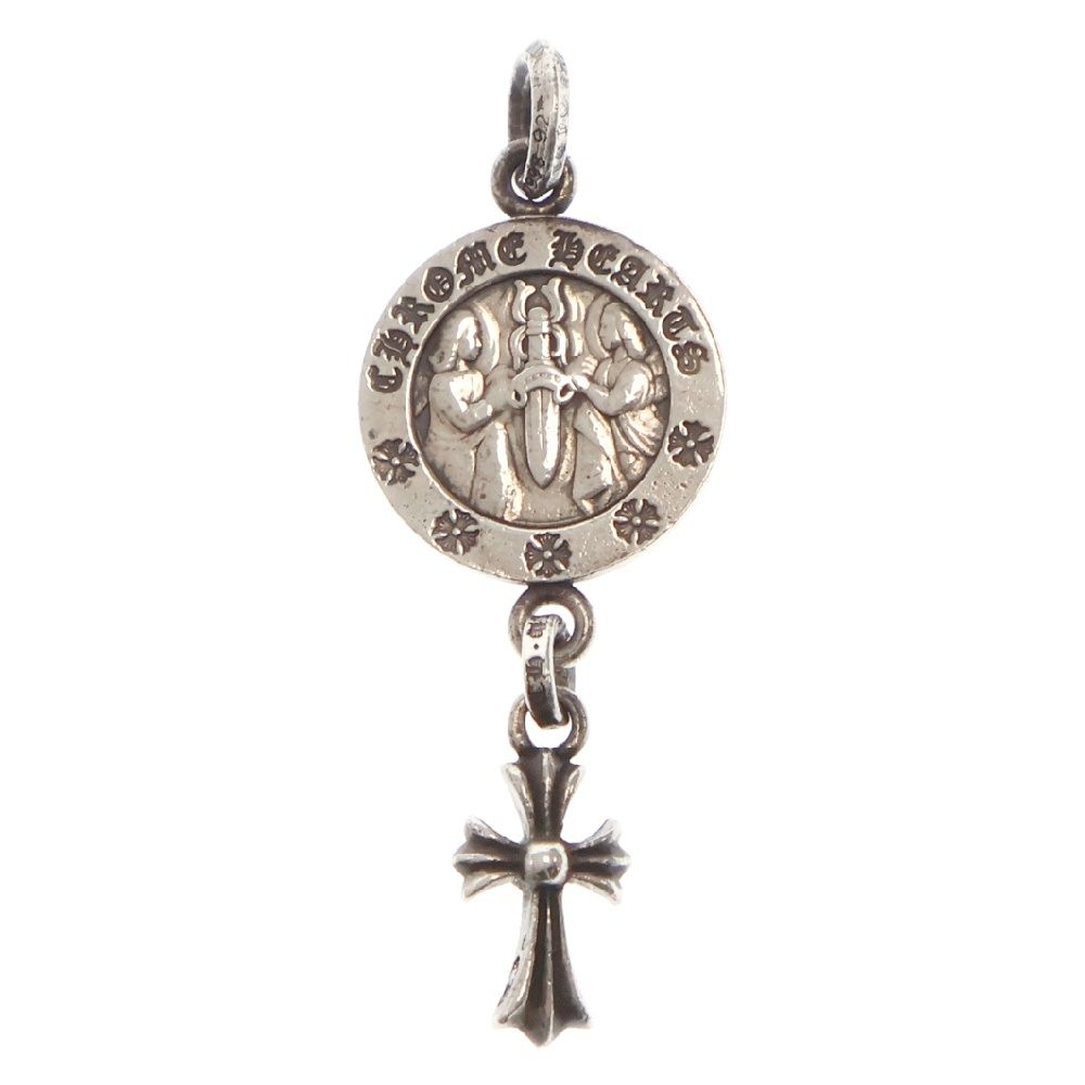 CHROME HEARTS クロムハーツ ANGEL MEDALwCRS BBYFAT エンジェルメダルwベイビーファット シルバーネックレストップ