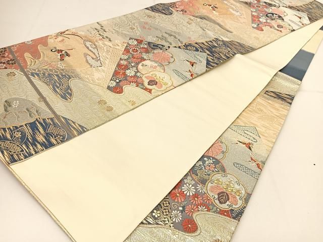 平和屋着物◎六通柄袋帯　唐織　桃山慶長の美　裂張能衣紋　金糸　正絹　逸品　AABI0912yx 平和屋着物◎六通柄袋帯 唐織 桃山慶長の美 裂張能衣紋 金糸 正絹 逸品