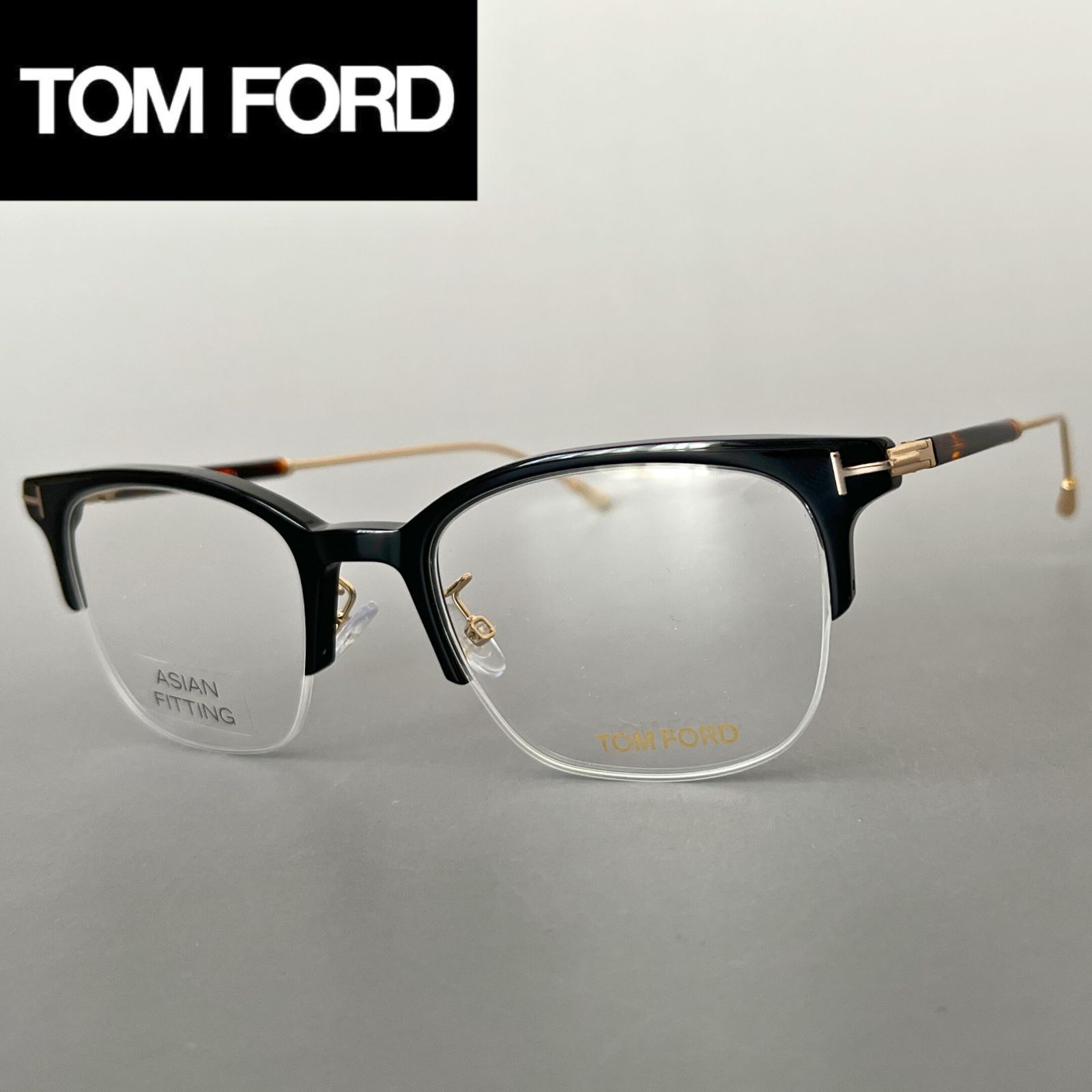 トムフォード メガネ FT5645 001 TOM FORD アジアンフィット メンズ レディース TOM FORD ハーフリム 新品 ブラック  ゴールド 黒 金 べっこう柄 サーモント ナイロール - メルカリ