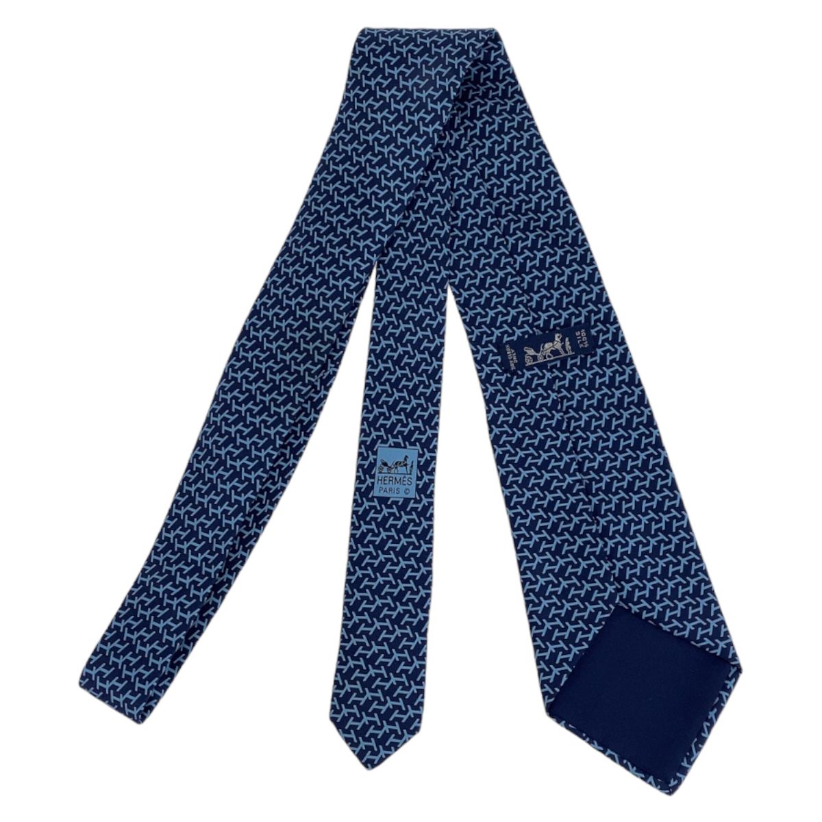 エルメス HERMES 美品 ネクタイ H柄 シルク100% ライトブルー 水色
