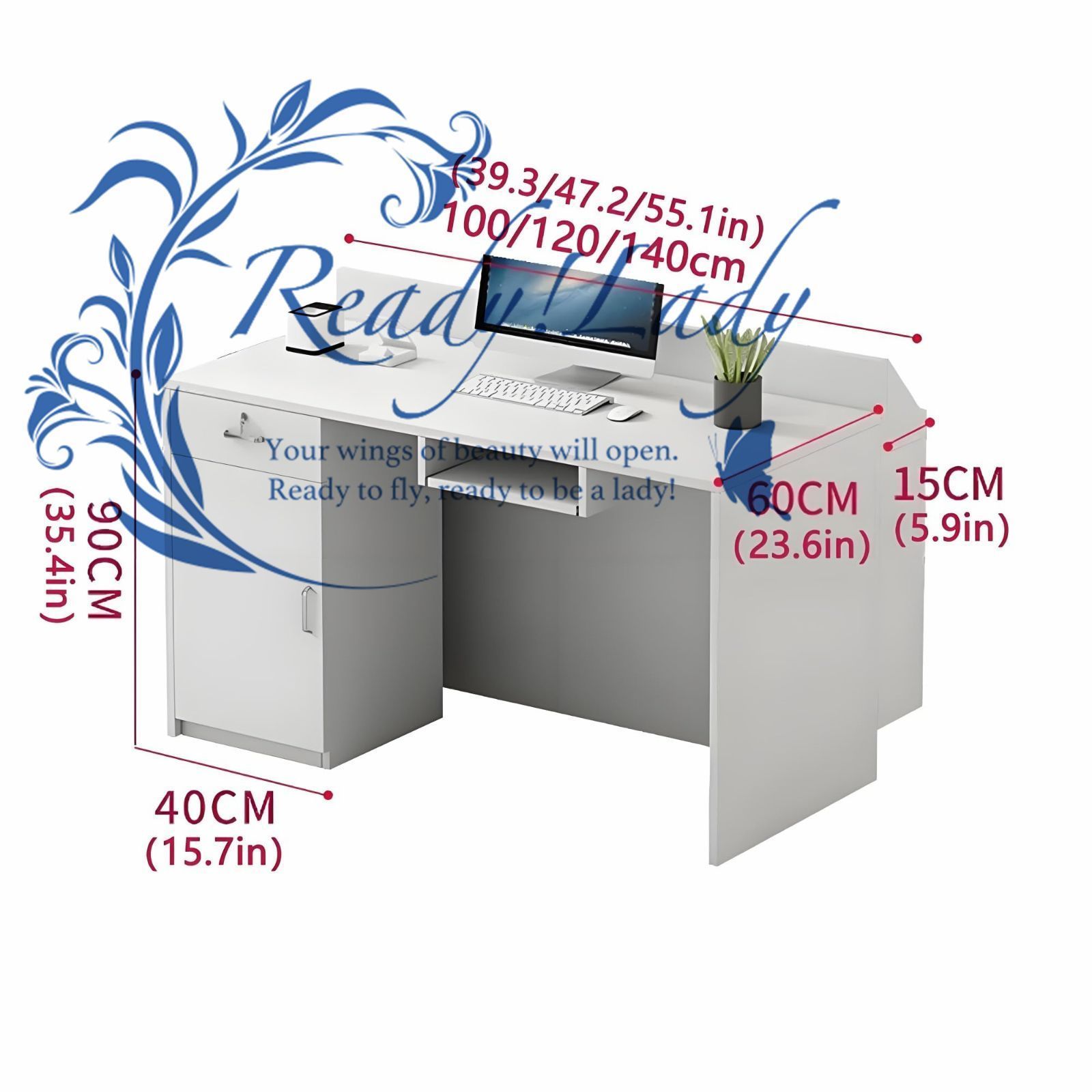 レジカウンター モダンな受付デスク 受付カウンター 小売店チェックアウトカウンター オープンシェルフ付きフロントカウンターデスク 鍵付き引き出し付き受付デスク ロビー ショップ用 140cm