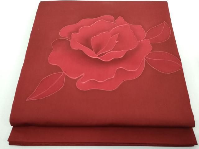 平和屋着物◎塩瀬 九寸開き名古屋帯 刺繍 薔薇 バラ 正絹 逸品