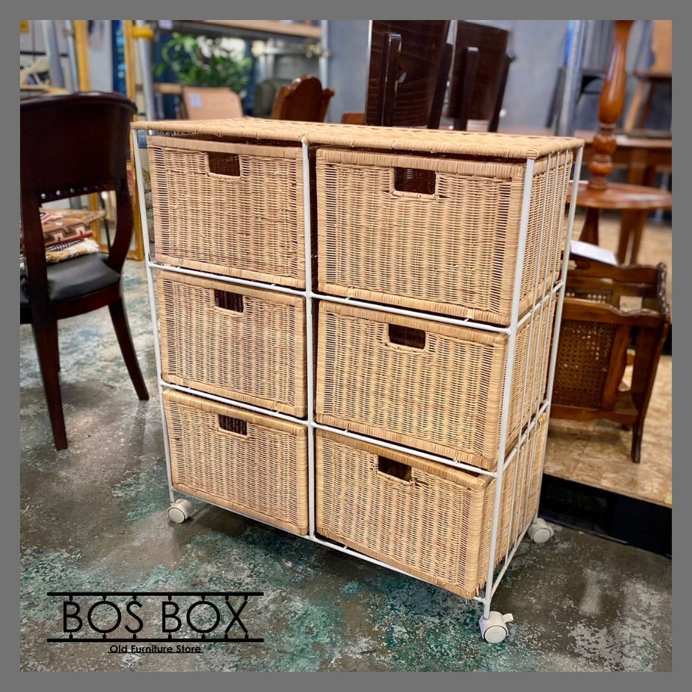 北欧レトロ アイアンフレーム ラタンチェスト キッチンラック ビンテージ 4段 家具・インテリア 北欧レトロ アイアンフレーム ラタンチェスト