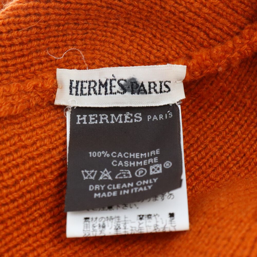 HERMES (エルメス) オレンジ Hロゴ カシミヤ ニットキャップ ニット帽 ビーニー