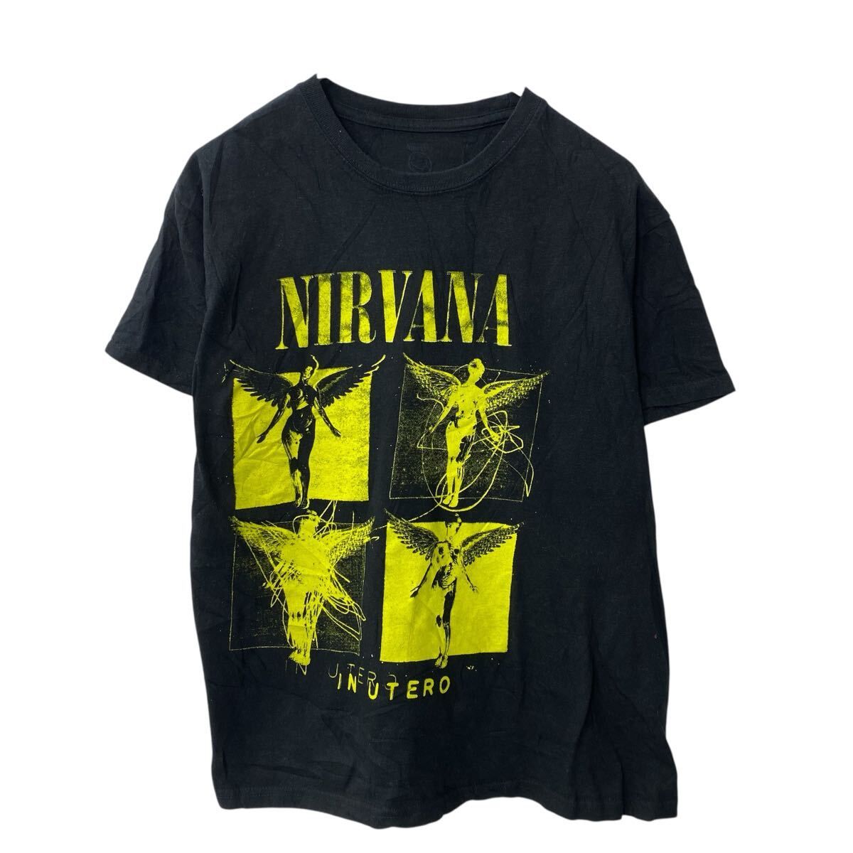 NIRVANA 半袖 プリントTシャツ M ブラック ニルヴァーナ IN UTERO インユーテロ バンT ロックT 古着卸 アメリカ仕入 a705-6041