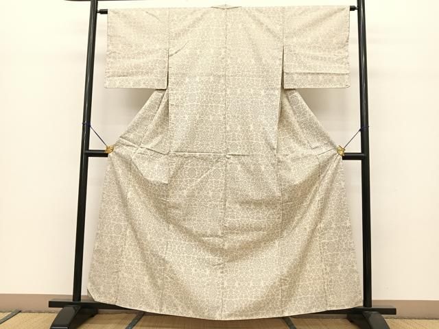 平和屋着物○本場大島紬 白大島 7マルキ 更紗花文 正絹 逸品