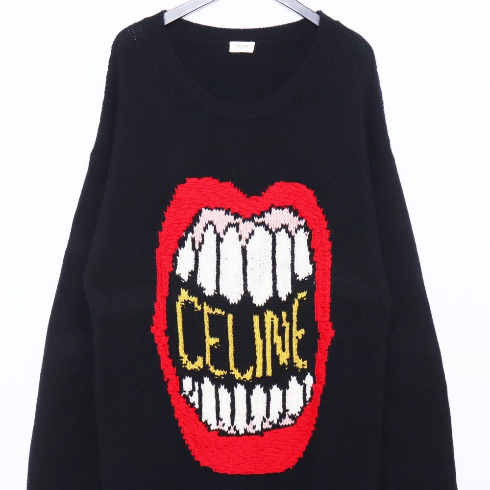 CELINE マウスロゴルーズクルーネックニット Mサイズ ブラック 