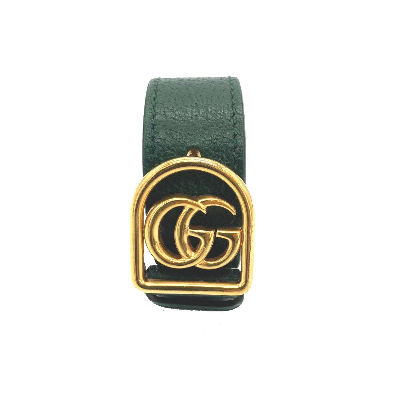 新品同様】 GUCCI グッチ ブレスレット GGマーモント レザー グリーン