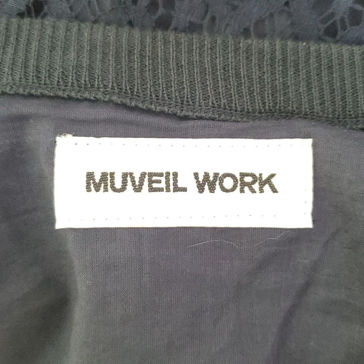 MUVEIL WORK ミュベールワーク カーディガン サイズ38 M レディース - ネイビー 長袖|レース|ベルト付き|シースルー USTAUSTRALIA_COM_AU