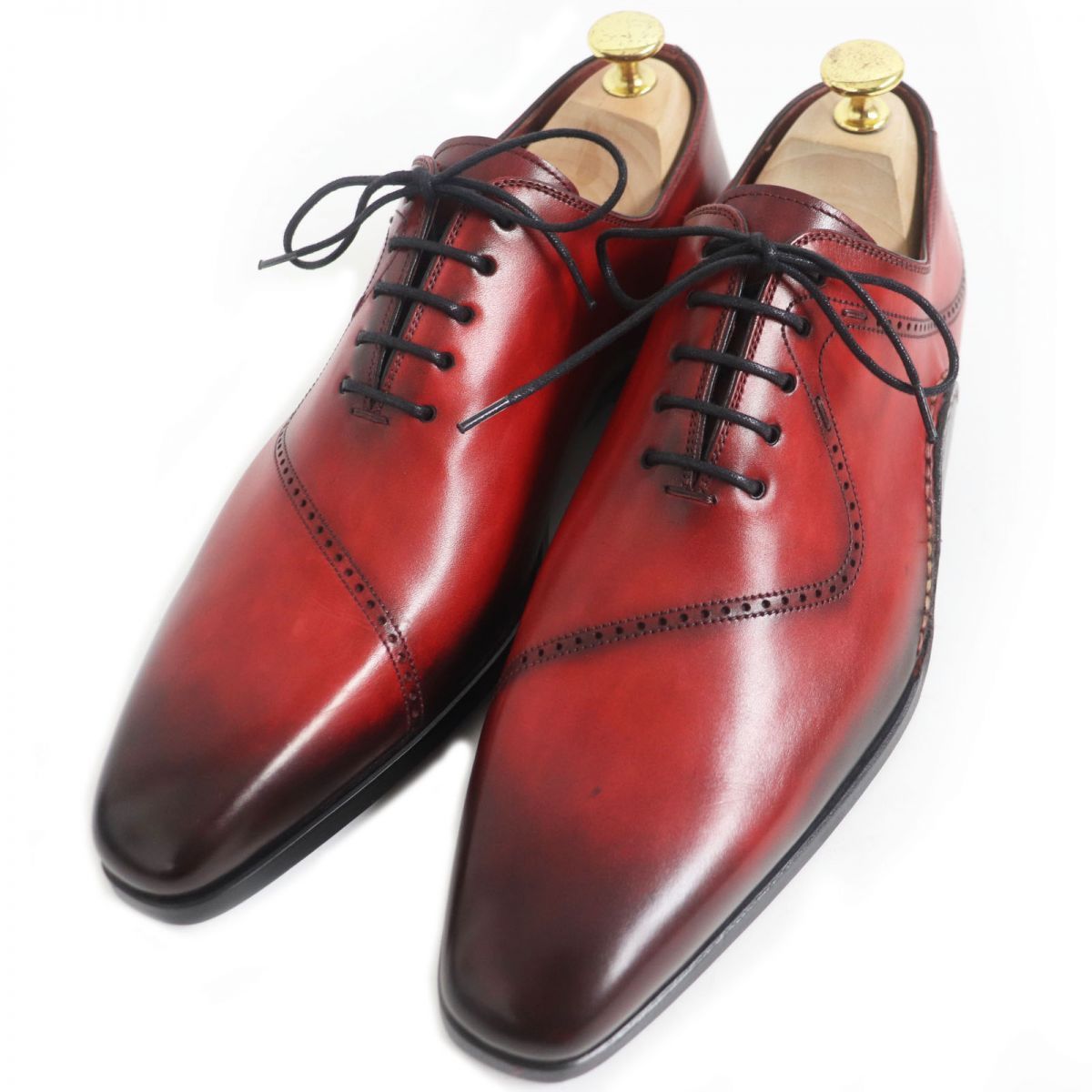 □MAGNANNI|マグナーニ オパンカ製法 パーフォレーション ホールカット レースアップ レザー ドレスシューズ レッド系 39 メンズ