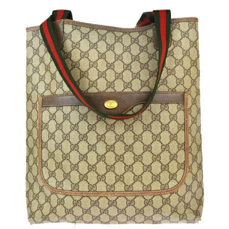 【中古】 グッチ GUCCI シェリー トートバッグ ショルダー GG柄 ブラウン グリーン レッド PVC レザー 61MK635