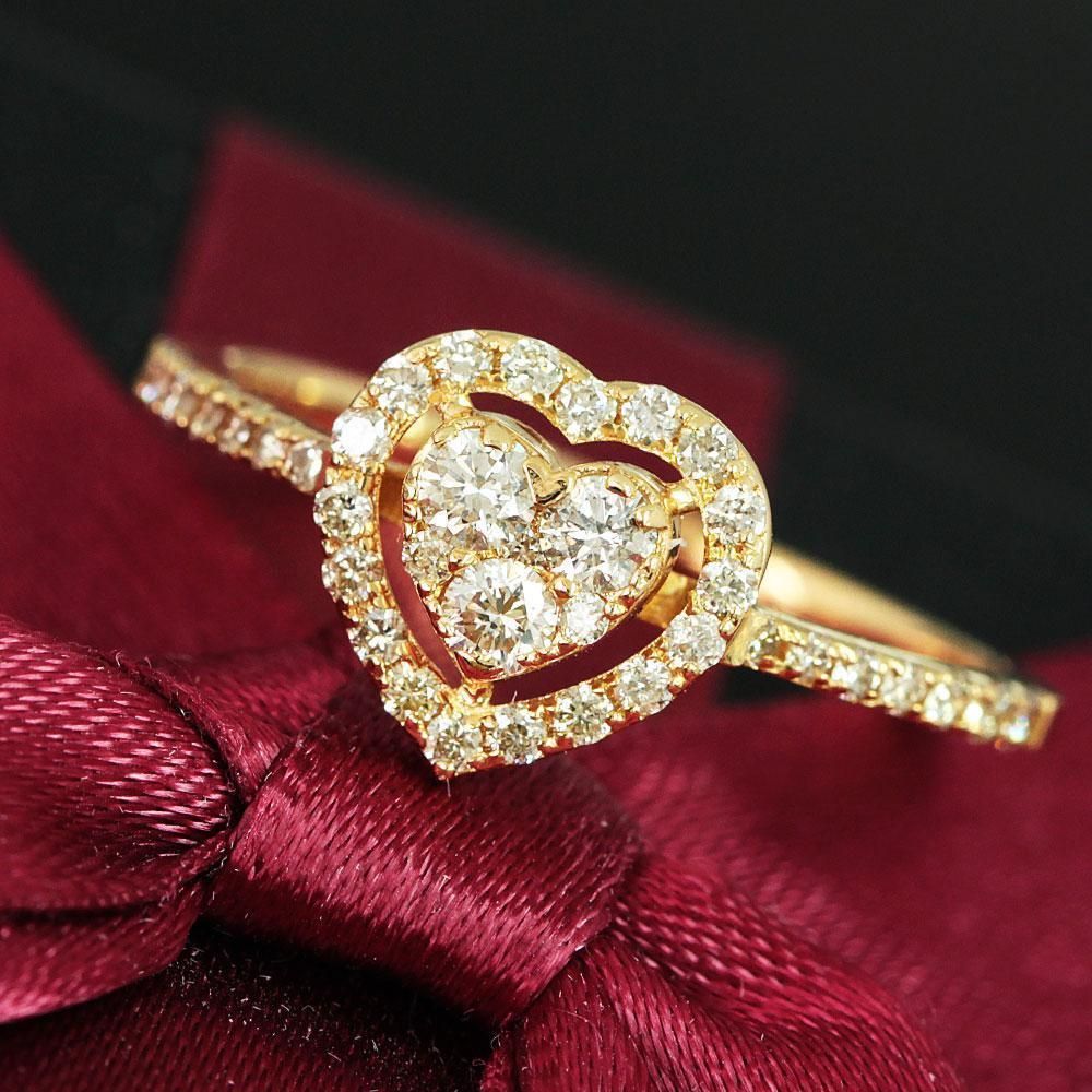 キュート 0.4ct ダイヤモンド K18 wg ダブル ハート リング 鑑別 キュート 0.4ct ダイヤモンド K18 wg ダブル ハート リング 鑑別