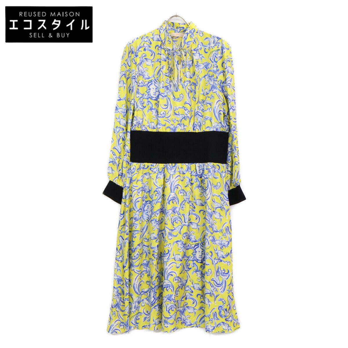 Tory Burch トリーバーチ 20年 76143 rib waist dress Yellow Swirl 14