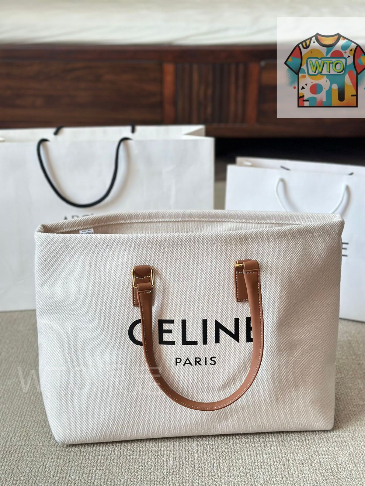 美品　CELINE　ヴィンテージ　ベージュ トートバッグ キャンバス/レザー CELINE セリーヌ 馬車柄 トートバッグ ベージュ オレンジ