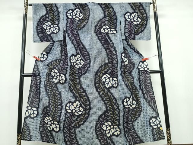 平和屋着物∴夏物　浴衣　百合　黒地　綿　逸品　CAAW0943ng 平和屋着物∴夏物 浴衣 百合 黒地 綿 逸品 CAAW0943ng