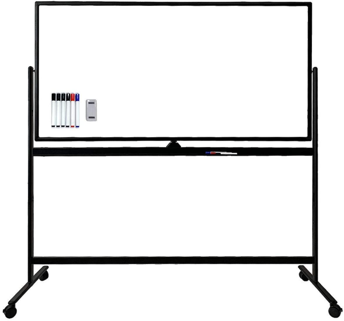 ホワイトボード 大型白板 掲示板 脚付き 両面 無地 180 x 90 cm 一台両役