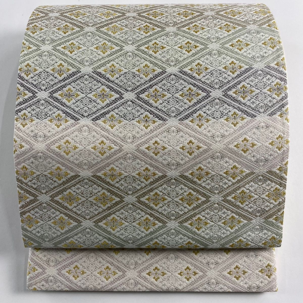 袋帯 美品 名品 万葉彩錦 花菱 段縞 金銀糸 クリーム 六通 正絹