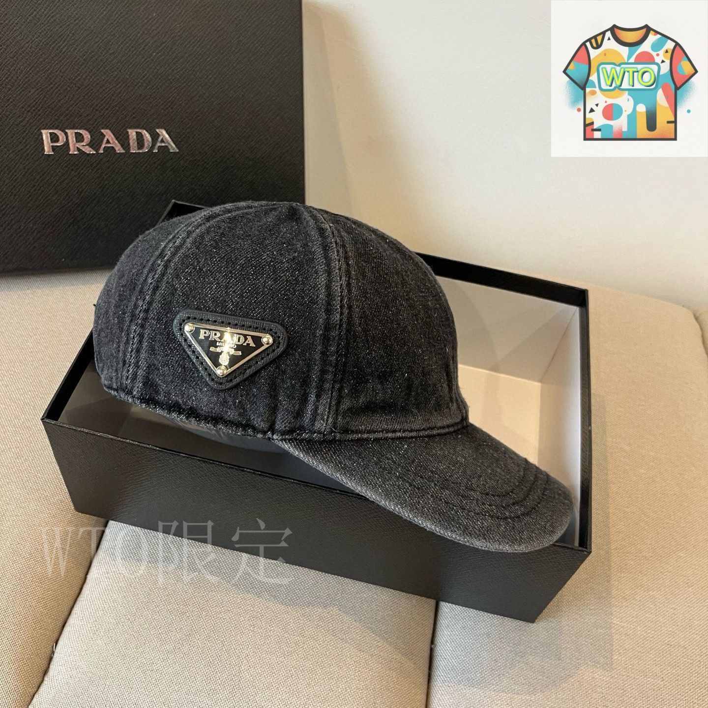 PRADA★ロゴプレート カーブピーク ベースボール ハット 帽子 org.jpg